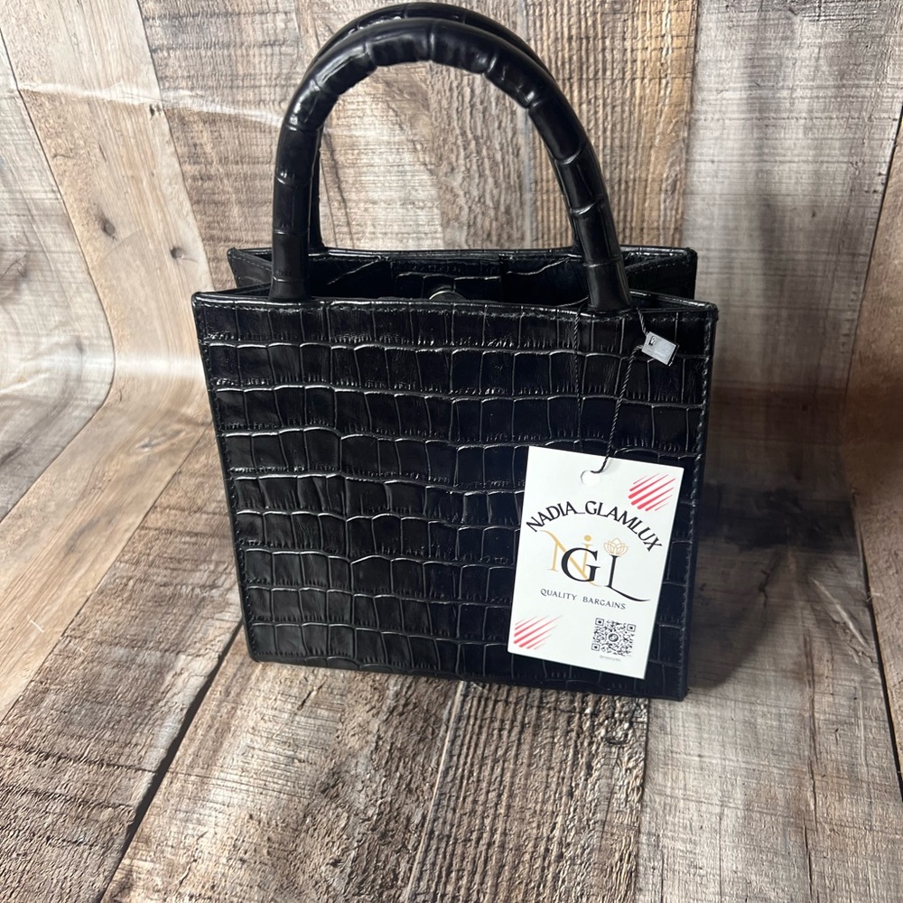 L’Intervalle Glamour Black Croc-Embossed Tote Bag